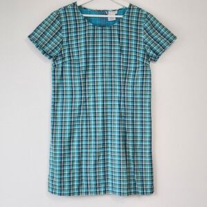 VTG FAIRSET PETITE Turquoise Plaid Cotton Mini Dress Womens Medium Blue‎ Check
